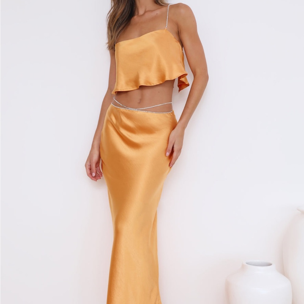 Satin Maxi Skirt in Mango - Picture 1 of 4